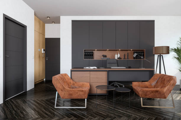 istock Modern Ceo Office Interior With Working Desk, Cabinet And Leather Armchairs 2007332869