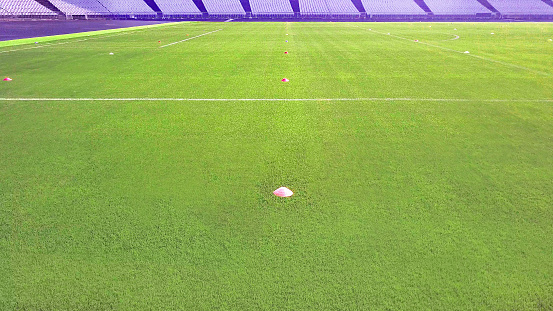 Close look at the green grass of big stadium