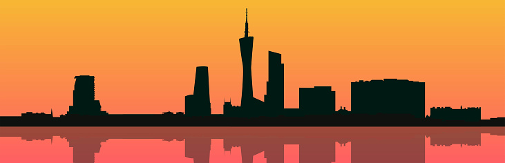 Sunset background of Guangzhou. Poster, background for the landing page, city welcome banner.