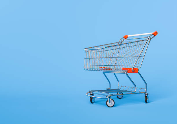 istock Empty Shopping Cart on Blue Background with Copy Space 2007372615