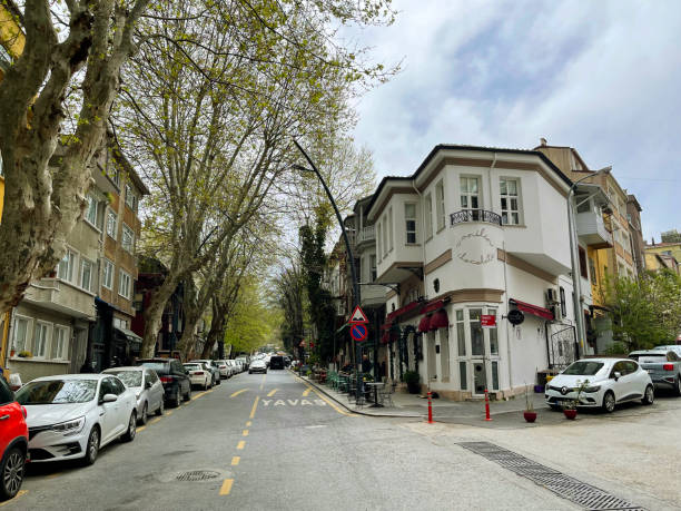 18 of April 2023 - Istanbul, Turkey: Traditional bright house in Kuzguncuk district (Uskudar) in early spring