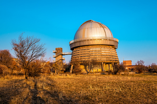 Astronomical Observatory Telescope at beautiful sunset or sunrise. Armenia, Byurakan