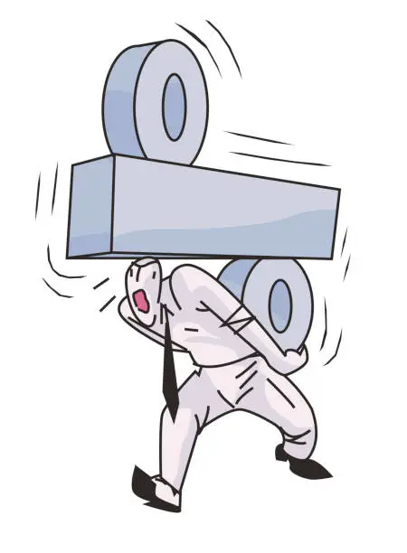 Vector illustration of man carries an interest rate symbol on his back