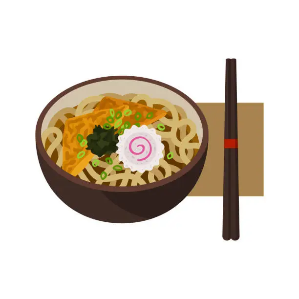 Vector illustration of Japanese Udon noodle bowl vector illustration