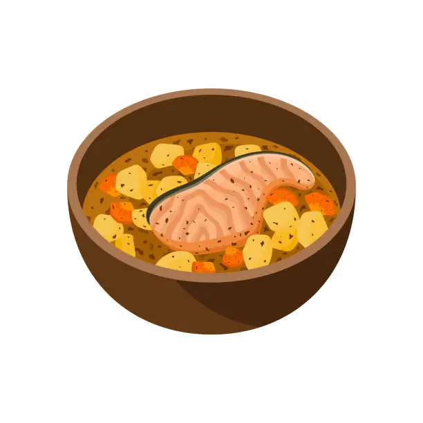 Vector illustration of Ukha Fish soup vector illustration