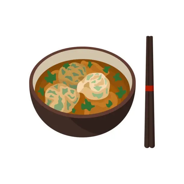 Vector illustration of Wonton Soup Chinese food vector illustration