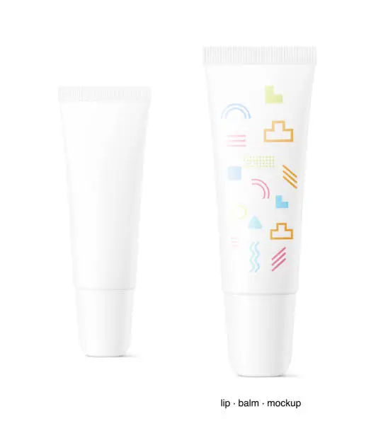 Vector illustration of Blank plastic tube mockup for lip balm with cap.