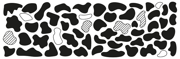 Random blob shapes. Organic blobs set. Rounded abstract organic shapes collection. Shapes of cube, pebble, inkblot, amoeba, drops and stone silhouettes.
