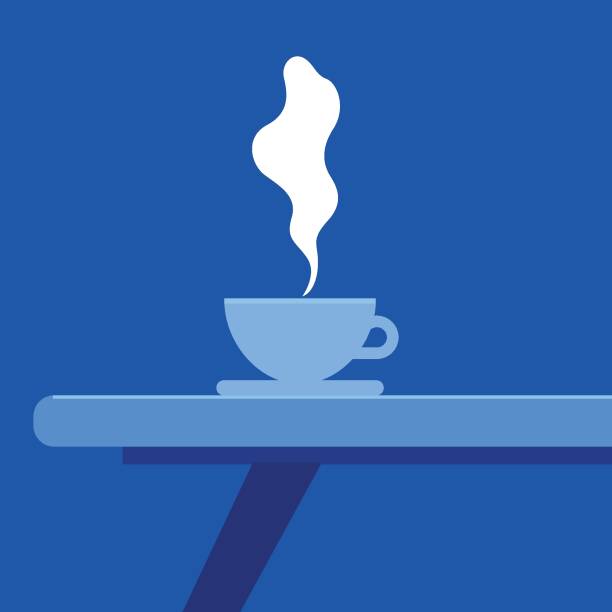 close ups cup of coffee flat design. Coffee - Drink, Coffee Cup, Cup, Cafe, Smoke - Physical Structure restaurant table side view stock illustrations