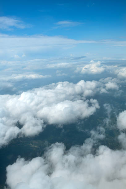 sky view from airplane, blue sky and clouds