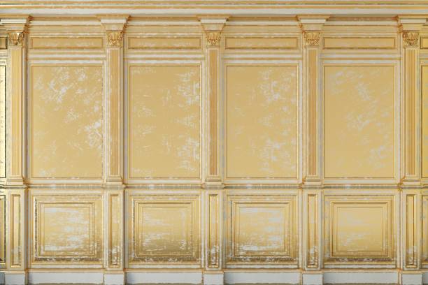 istock Classic wall of old gold stucco panels paint 2007559196