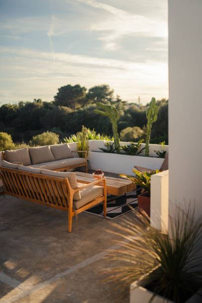 Rooftop relaxation terrace. Meeting place at home. rooftop deck stock pictures, royalty-free photos & images