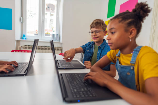istock Diverse group of primary school students using laptops in the school 2007593885