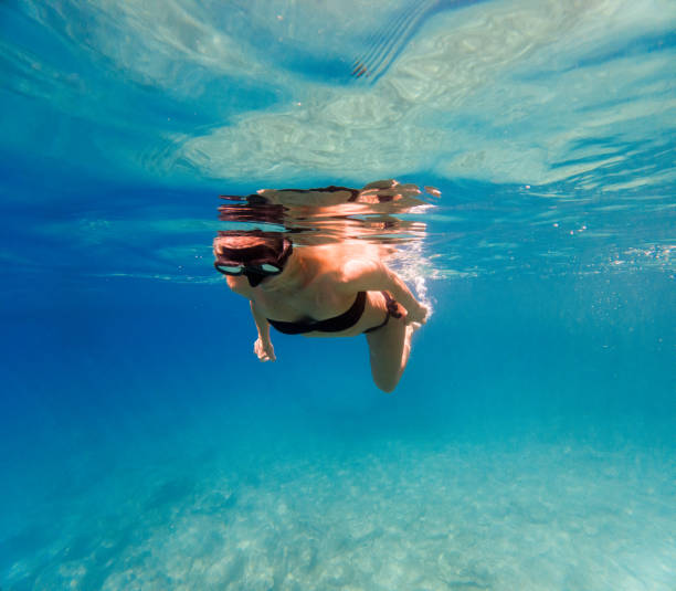 istock Young woman snorkeling underwater 2007595004