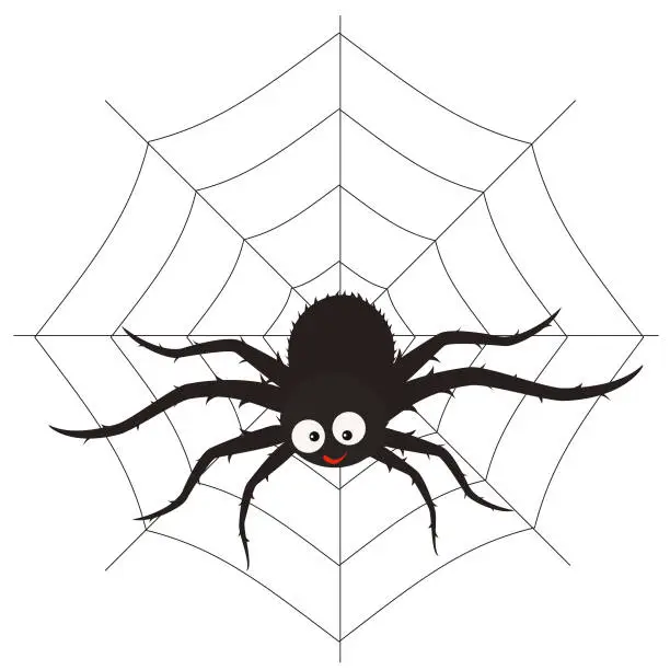 Vector illustration of funny spider on web