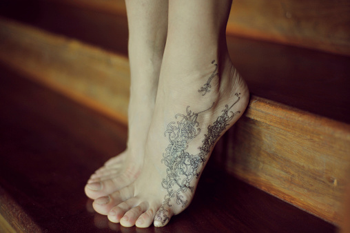 pen ink drawing at female feet