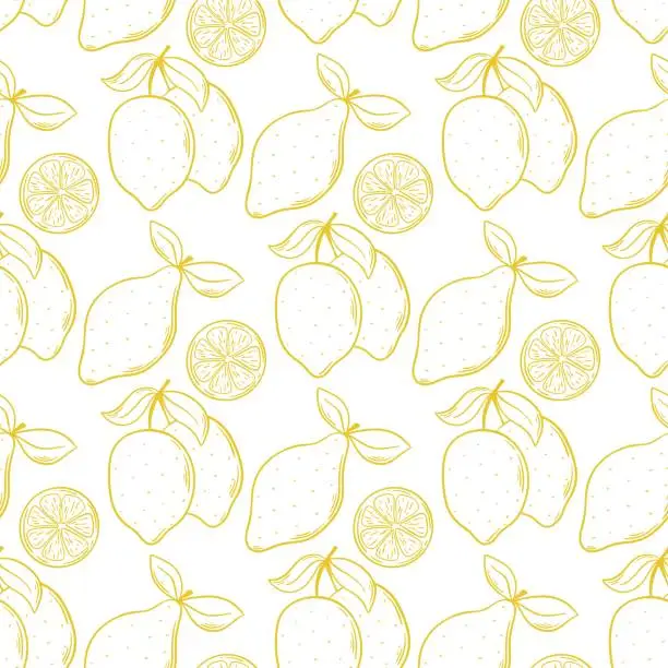 Vector illustration of Yellow lemons hand engraved seamless pattern