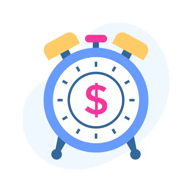 Vector illustration of Business time, financial period, time is money icon in flat style.