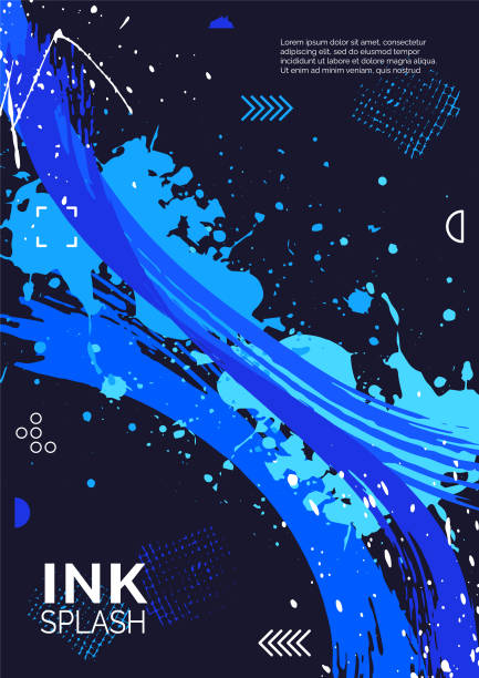 Abstract poster with paint strokes and splashes. Modern colorful poster. Chaotic brush strokes. Splash of paint. Background design, books, covers. Vector illustration. blue ink splatter stock illustrations