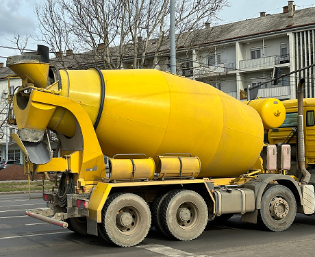 Cement mixer truck on the city street