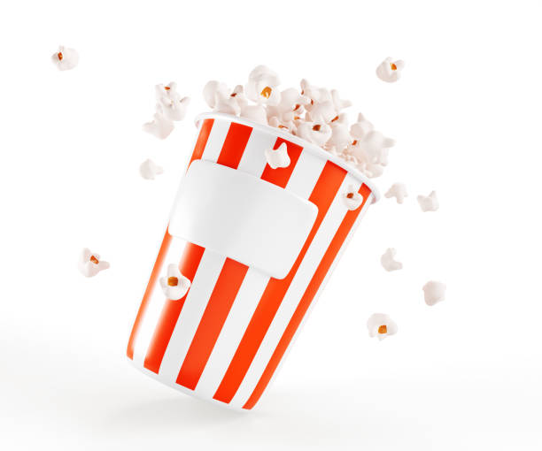 istock 3d popcorn bucket icon with empty label. Realistic render of red and white striped cardboard box full pop corn isolated on background. Salty or sweet cinema snack mockup. Movie food 2007667956