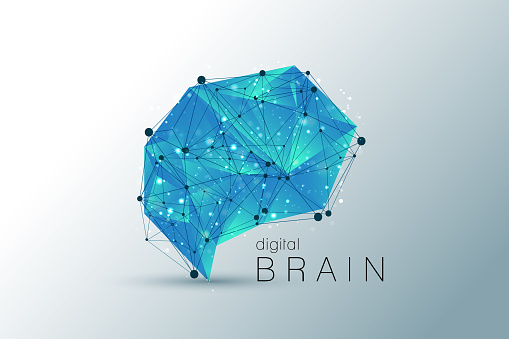 Colorful polygonal brain illustration isolated on white background stock illustration