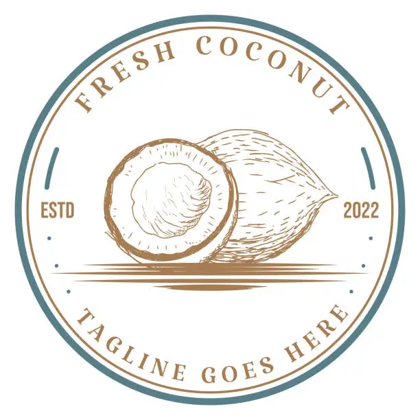 Vector illustration of Vintage Retro Old Coconut Badge Emblem Label for Coconut Milk Product Design Vector