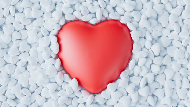 istock Big red heart pops from the pool with many white polygonal hearts. Valentines day. 3d render illustration 2007708085