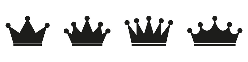 Crown icons set. Simple crown symbol collection. Royal crown black silhouettes - stock vector.