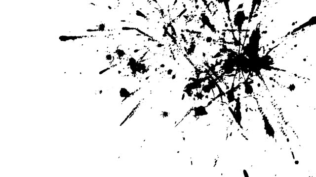 Splashes of black ink on a white background.