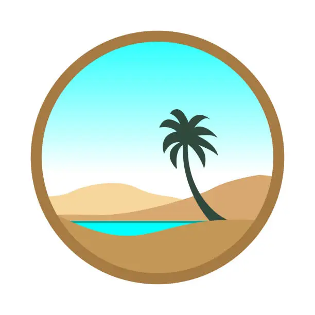 Vector illustration of Circular Arabian Oasis Desert Lake with Palm Date Illustration Design Vector