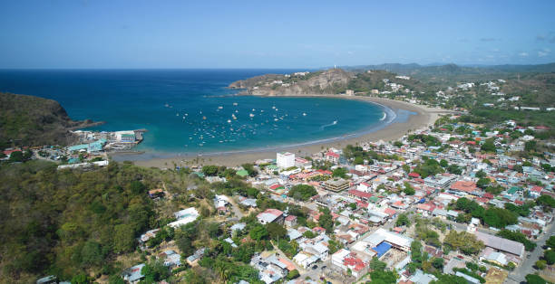Tropical beach in Nicaragua aerial drone view popular for tourism