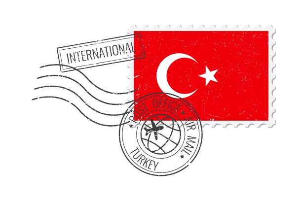 turkey grunge postage stamp. vintage postcard vector illustration with turkish national flag isolated on white background. retro style. - postage stamp design element mail white background stock illustrations