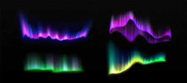 Vector illustration of Northern aurora light, night polar borealis vector