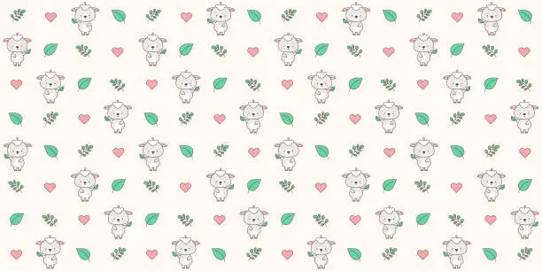 Vector illustration of Seamless pattern with cute sheep. Cute animals in kawaii style. Drawings for children.