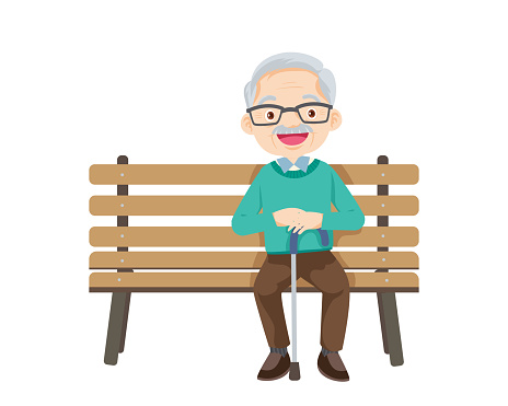 Old people, elderly man sitting on bench. Senior citizens, retired grandparents