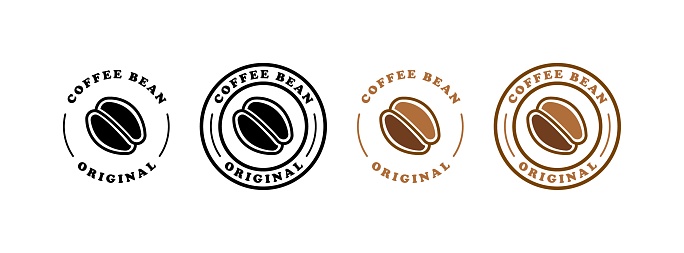 Coffee bean original stamps. Coffee stamps. Silhouette and flat style. Vector icons
