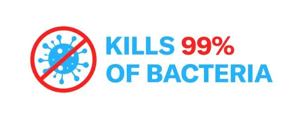 Vector illustration of Kills 99% of bacteria sign. Kills bacteria. Flat style. Vector icon