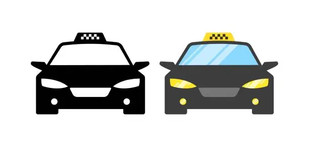 Vector illustration of TAXI cars icons. Taxi cars. Silhouette and flat style. Vector icons