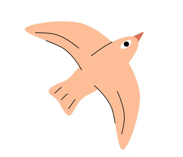 Vector illustration of Decorative bird in flight. Cute vector character. Isolated illustration for your design