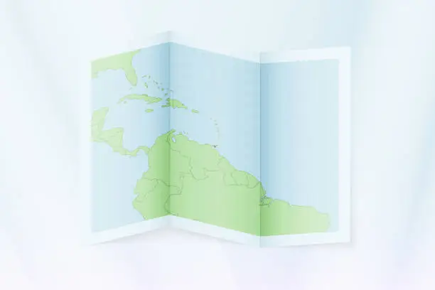 Vector illustration of Trinidad and Tobago map, folded paper with Trinidad and Tobago map.