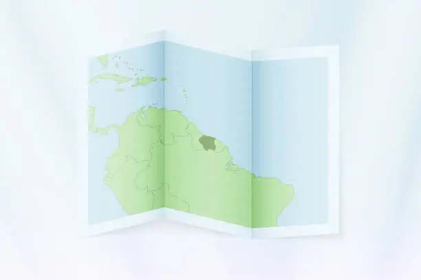 Vector illustration of Suriname map, folded paper with Suriname map.