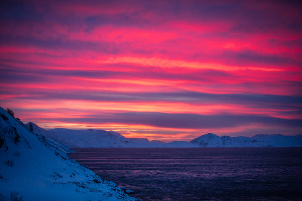 Beautiful sunset over by Norwegian Sea.