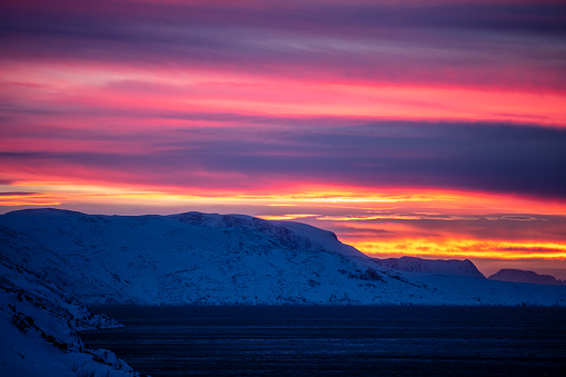 Beautiful sunset over by Norwegian Sea.