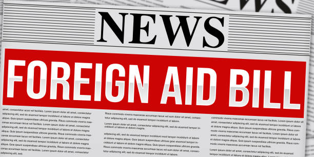 istock Foreign Aid Bill background in vintage style on digital paper. Red highlighted first page with foreign aid typography design. 2007857189