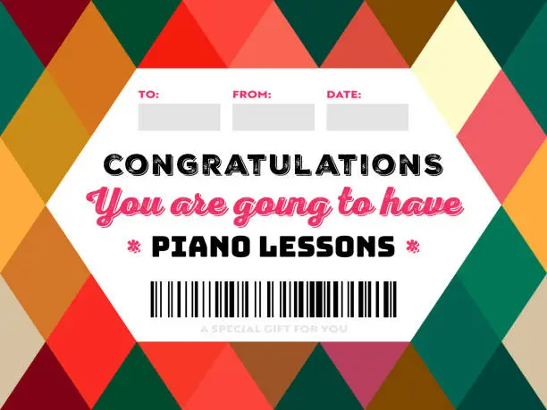 Vector illustration of Stylish Gift Card for Piano Lessons