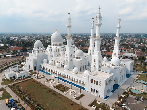 Aerial view of Mosque Sheikh Zayed Al-Nahyan. New landmark in Surakarta City, Indonesia