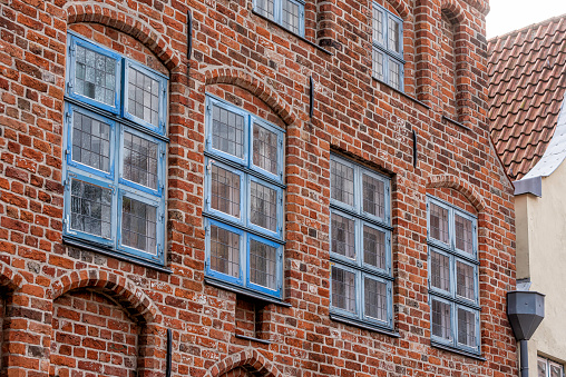 Old town in the hanseatic city of Lübeck in Germany with historic buildings