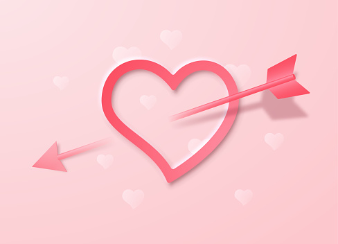 Heart with an arrow on a light pink background. Vector illustration.