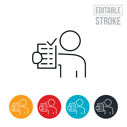 An icon of a person holding up a completed form. The icon includes editable strokes or outlines using the EPS vector file.